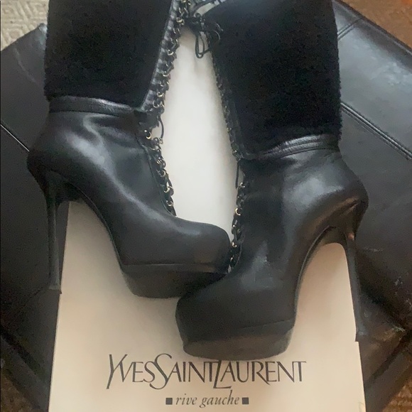 Black YSL calf high boots w/ side zipper